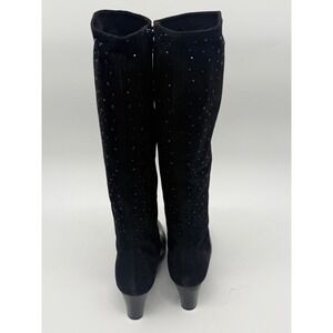 Rinaldi Black Leather Suede Studded Tall Boots Italy Block Heel Size 40 US 10